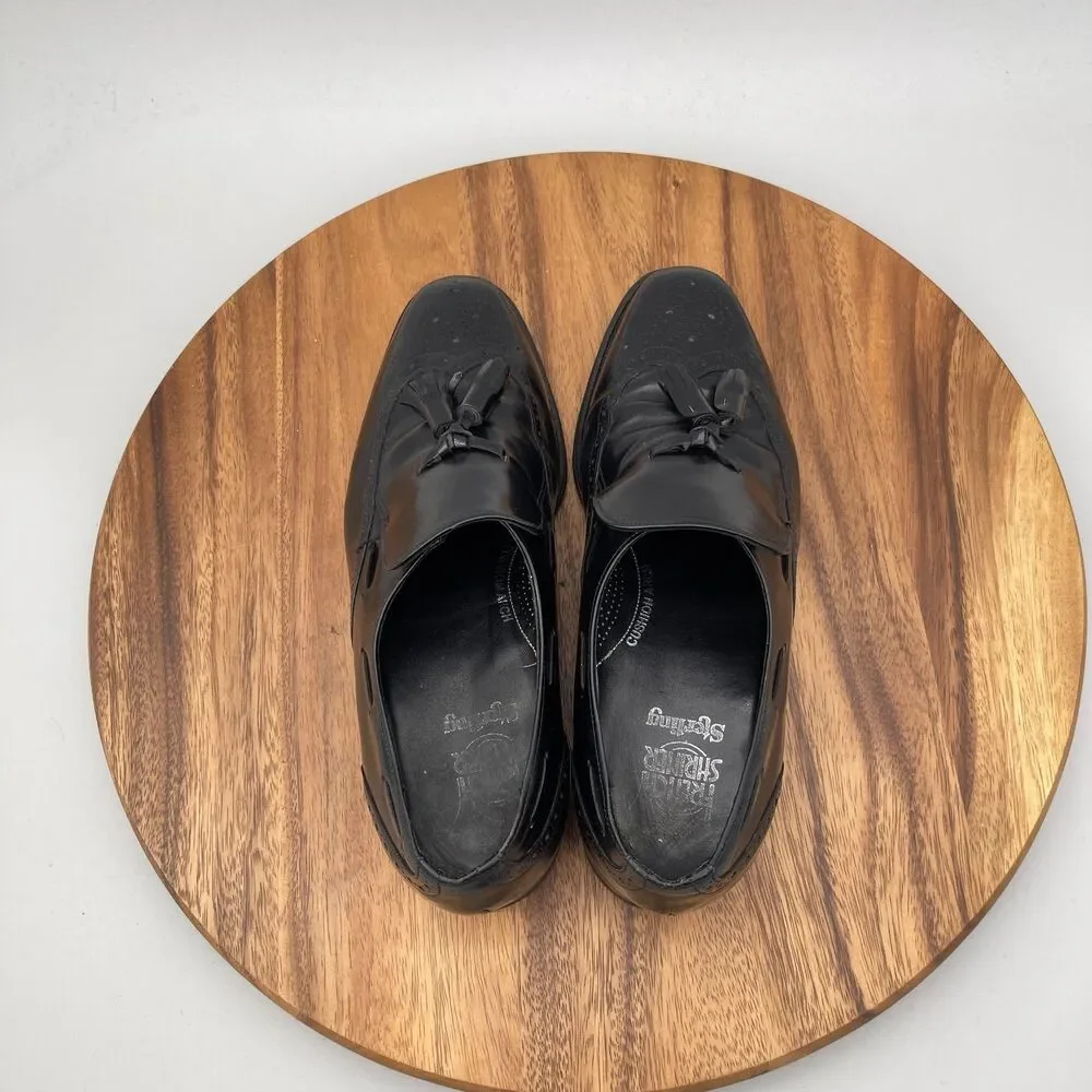 French Shriner Sterling Loafers Mens 9 D Black Leather Slip On Wingtip Tassel
